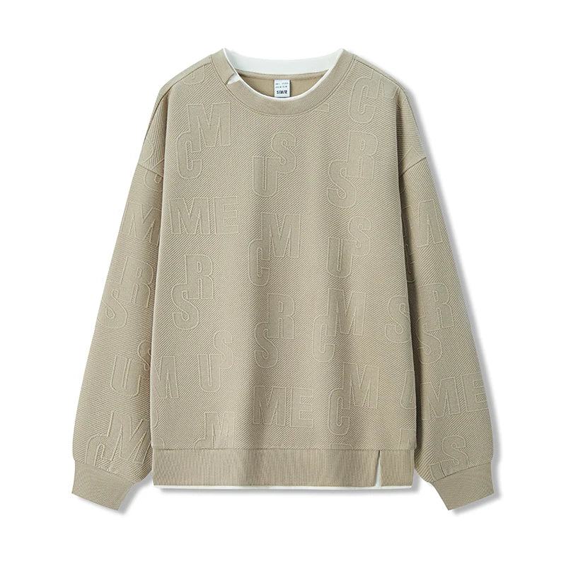 Semir Hoodie Men Color Block Fake Two Piece 2025 Autumn New Textured Letter Jacquard Casual Top