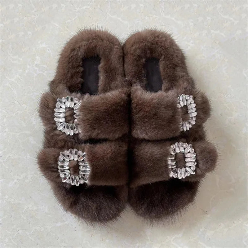 Summer Women Mink Fur Slippers Woman Luxury 2026 Women's Sandals Outdoor Fashion Casual Shoes Fur Mule Shoes Opentoed Slides
