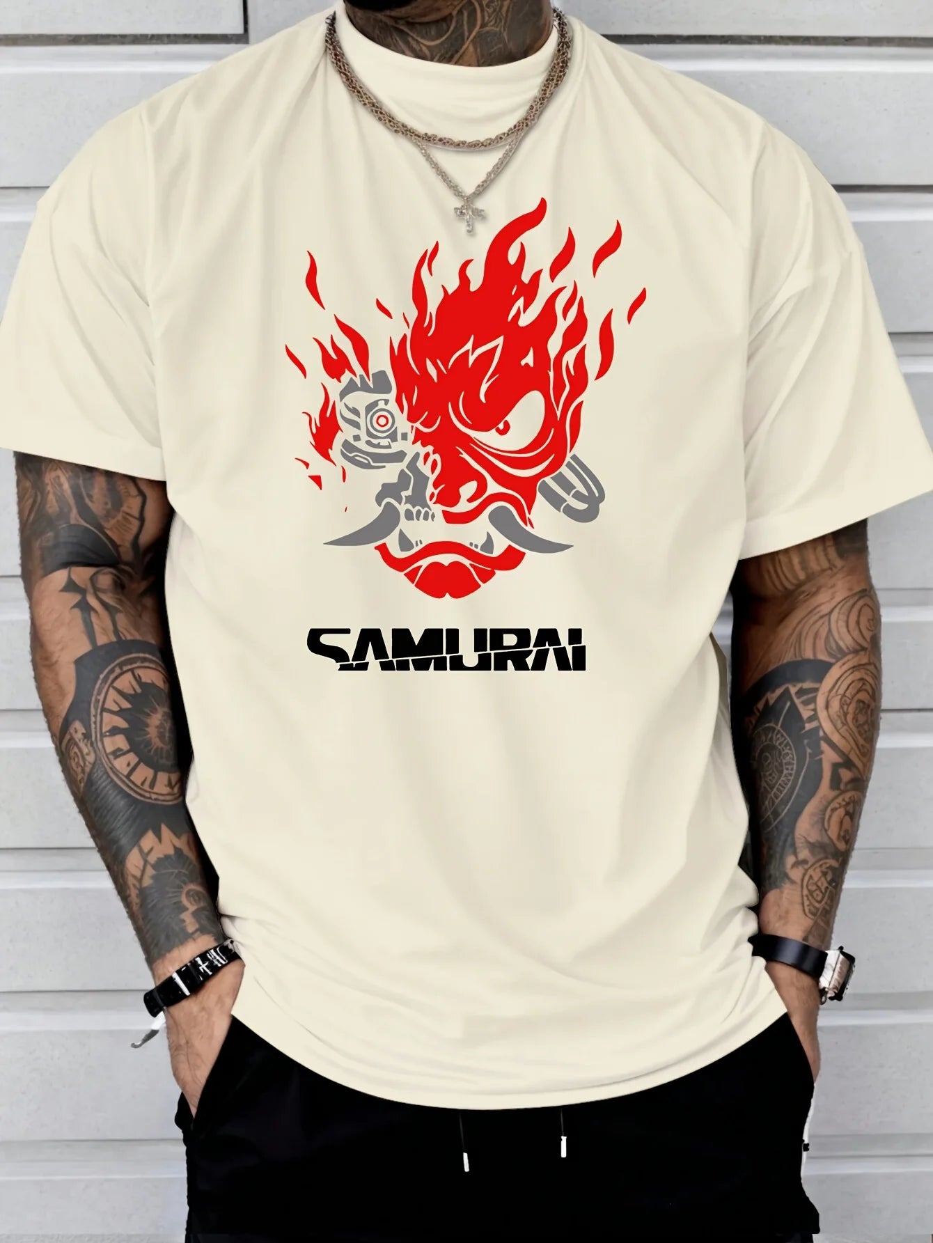 Samurai Hip-hop Trend Print 100% Cotton Men Woment T-shirt Summer Autumn Daily Outdoor Sports Casual Loose Street Short Sleeve