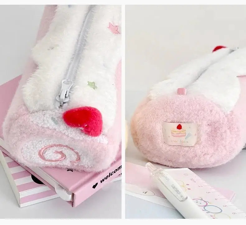INS Fashion Korean Cream Swiss Roll Plush Pencil Case Student Desktop Storage Stationery Pen Bag Cute Girl Makeup Bag