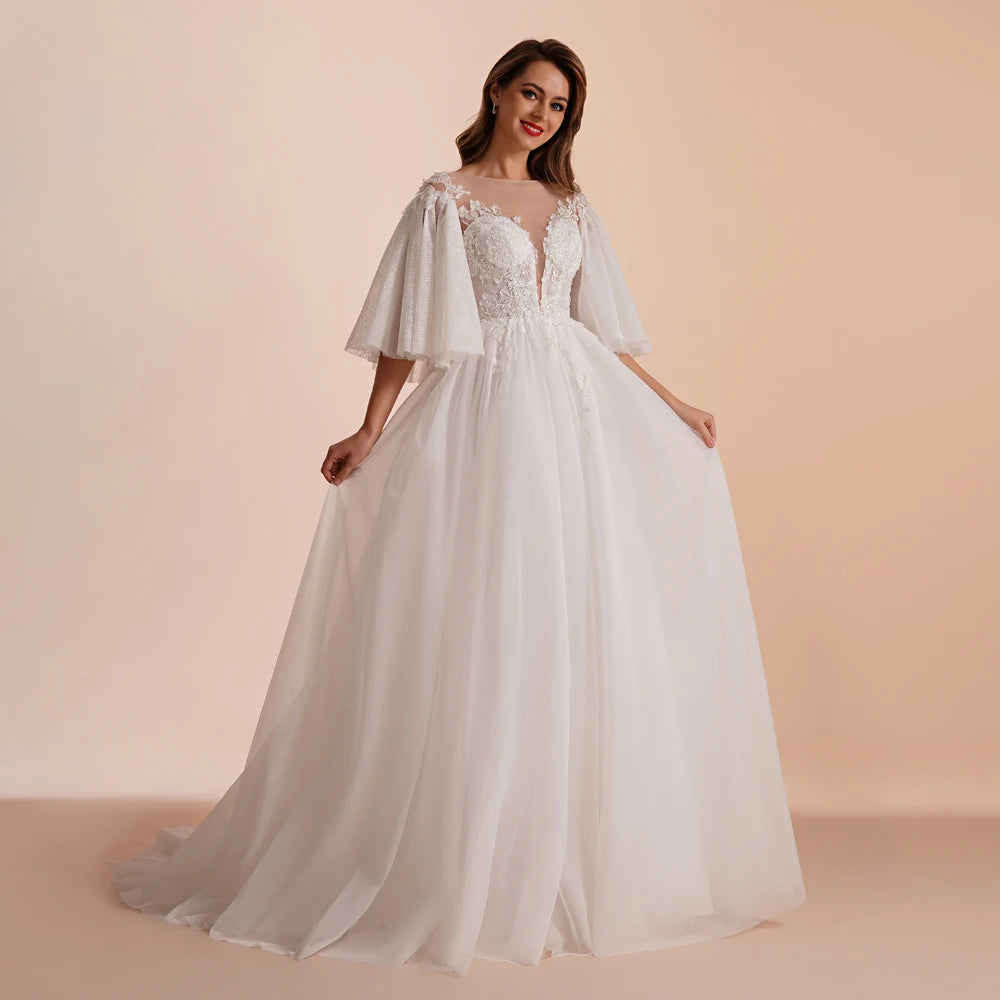 BEPEITHY Customized Boho Ivory A Line Lace Wedding Dresses For Bride Women 2023 Floor Length Sexy Garden White Bridal Gown New