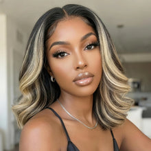 UNice 7x5 Bye Bye Slip™ Lace Dark Brunette with Ash Blonde Highlight Layered Wavy Bob Wig Human Hair with Invisi Drawstring