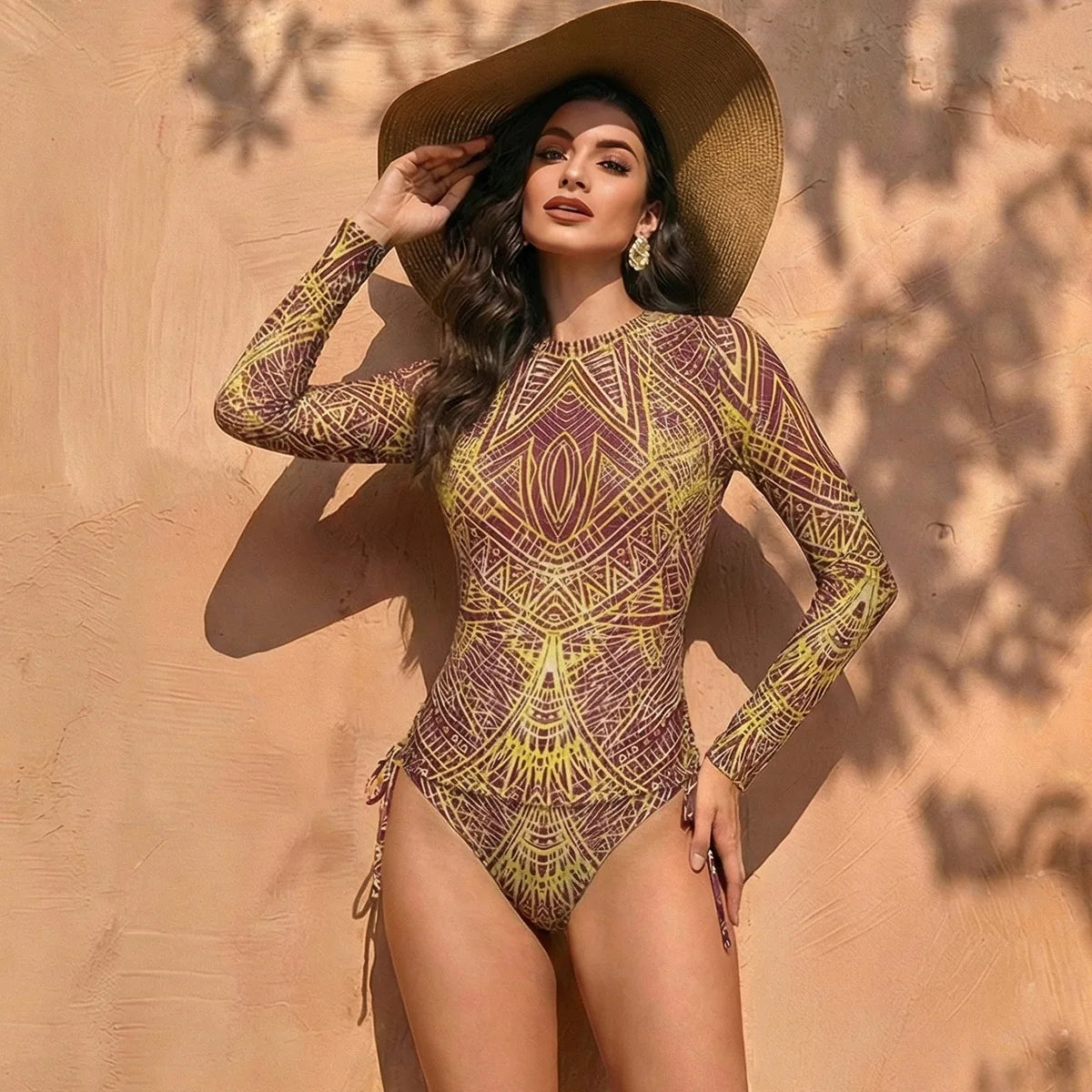 Women's Two Piece Swimwear Long Sleeve Mesh Swimsuit UPF 50+ 2026 New Smart Swimsuit SPF High Elasticity Padded Beachwear