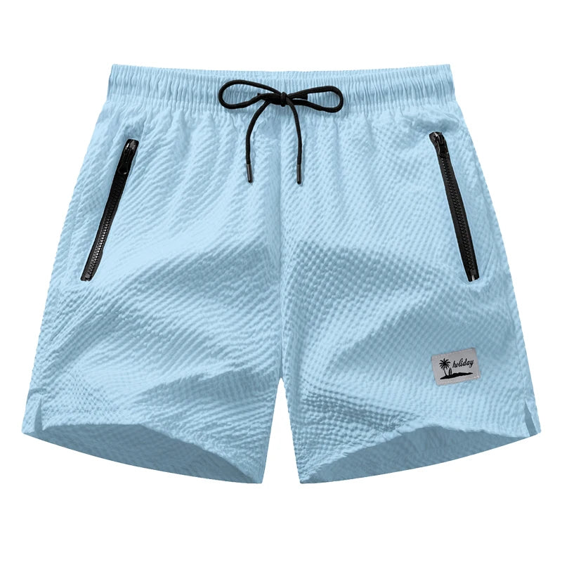 Mens Seersucker Beach Shorts With Mesh Liner Quick Dry