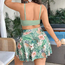2026 Green Print Plus Size Bikini Set Swimwear Women Large Push UP 3 Piece Swimsuit Ladies Chubby Big Curvy Skirt Bathing Suit