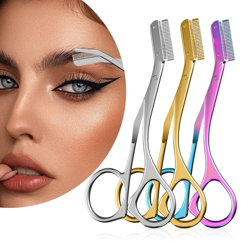 Eyebrow Trimmer Stainless Steel Makeup Tools Eyebrow Remover Machine Shaper Professional Eyebrow Trimmer Scissors with Combs