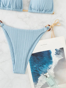 Light Blue Ribbed Swimwear String Bikinis Sets Woman 2026 Sexy Swimsuit Ring Bathing Suit Brazilian Micro Bikini Thong Donna