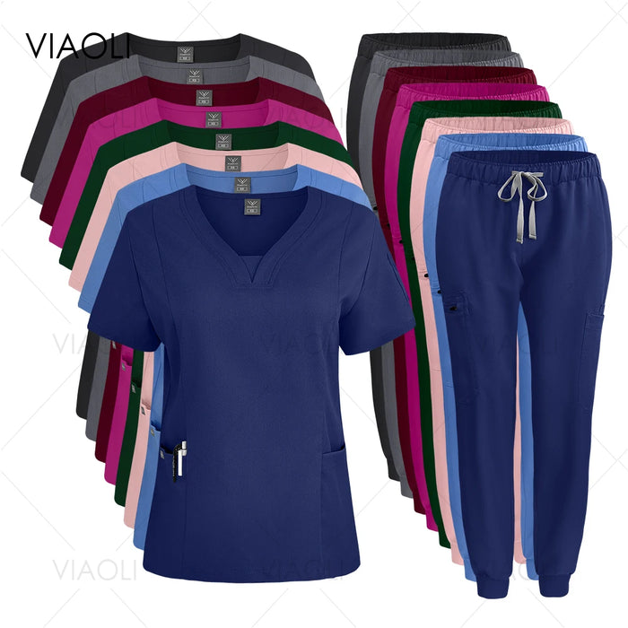 Hot Sales Doctor Uniforms Medical Nursing Clinic Scrub Sets Short Sleeve Tops Pants Suit XS-XXL Medical Accessories Spa Uniforms