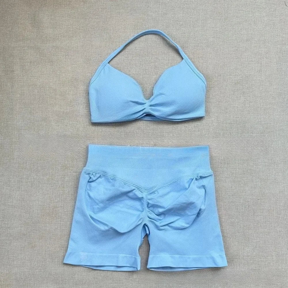 NO Logo Gym impact shorts set Strap Top Women's Long Line Strap Vest Pads Yoga Clothes Fitness Exercise Running Sports Clothes