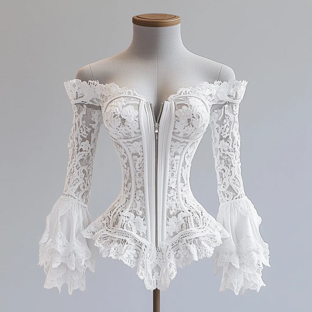 Off Shoulder Lace Blouse For Women Hollow Out Irregular Hem