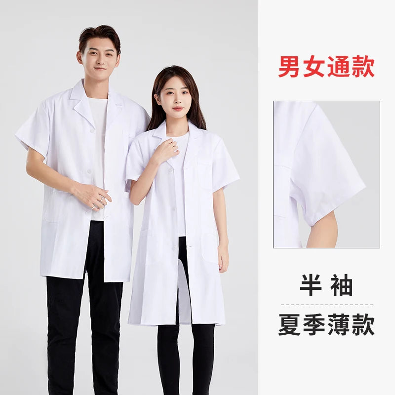 Long Sleeve White Lab Coat Work Uniform for Women Short Sleeve Summer Student Doctor Suit Male Lab Coat Isolation Gown