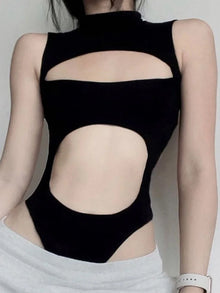 Gothic Techwear Hollow Out Sleeveless Bodysuit Streetwear