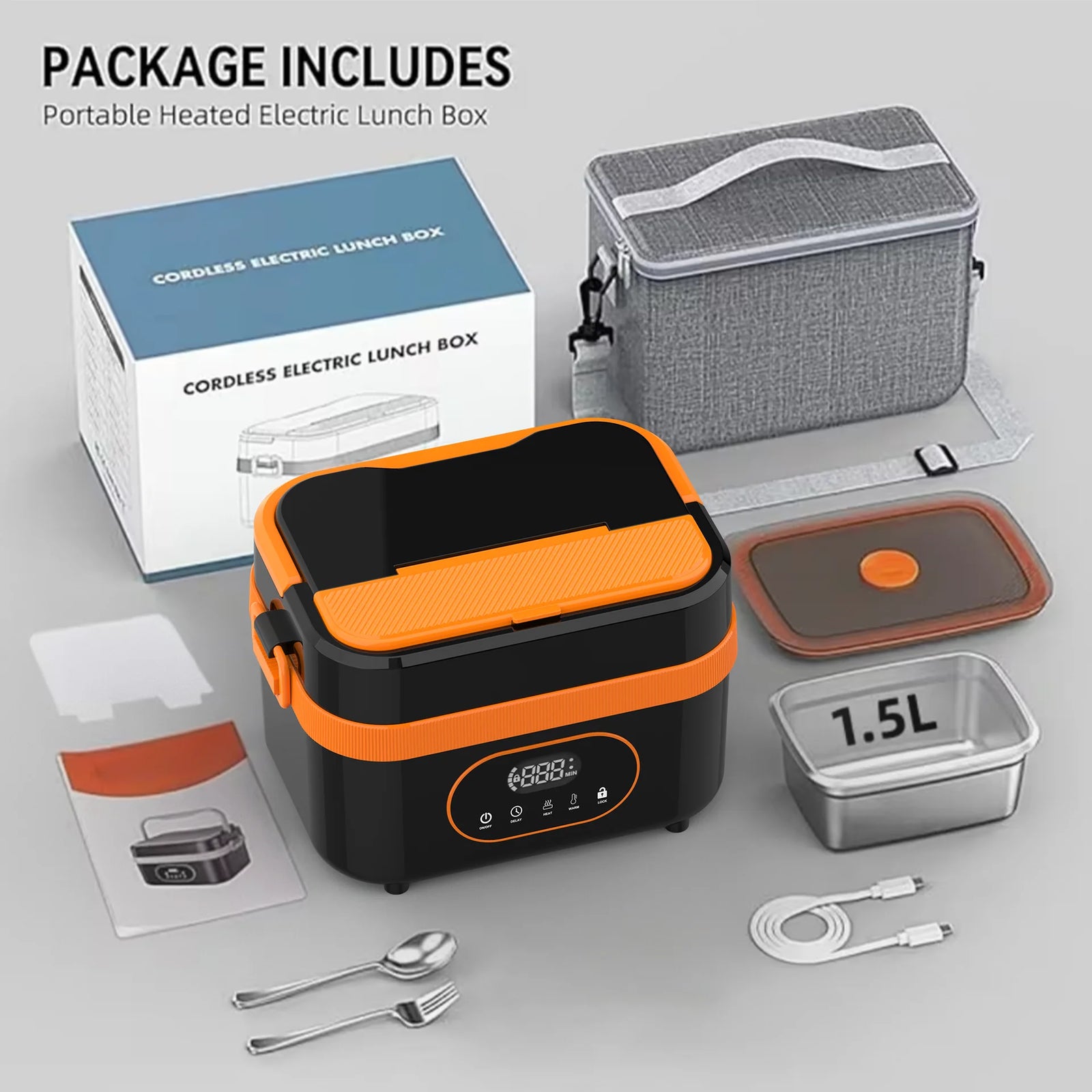 Gison 1.5L Electric Lunch Box Food Warmer Self Heating Lunch Box 18000mah Big Capacity Rechargeable Cordless Electric Lunch Box