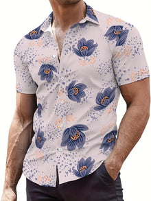 2026 Summer New Style Men's Short-Sleeved Shirt with 3D Flower Pattern Print Street Casual Fashion Comfortable and Soft