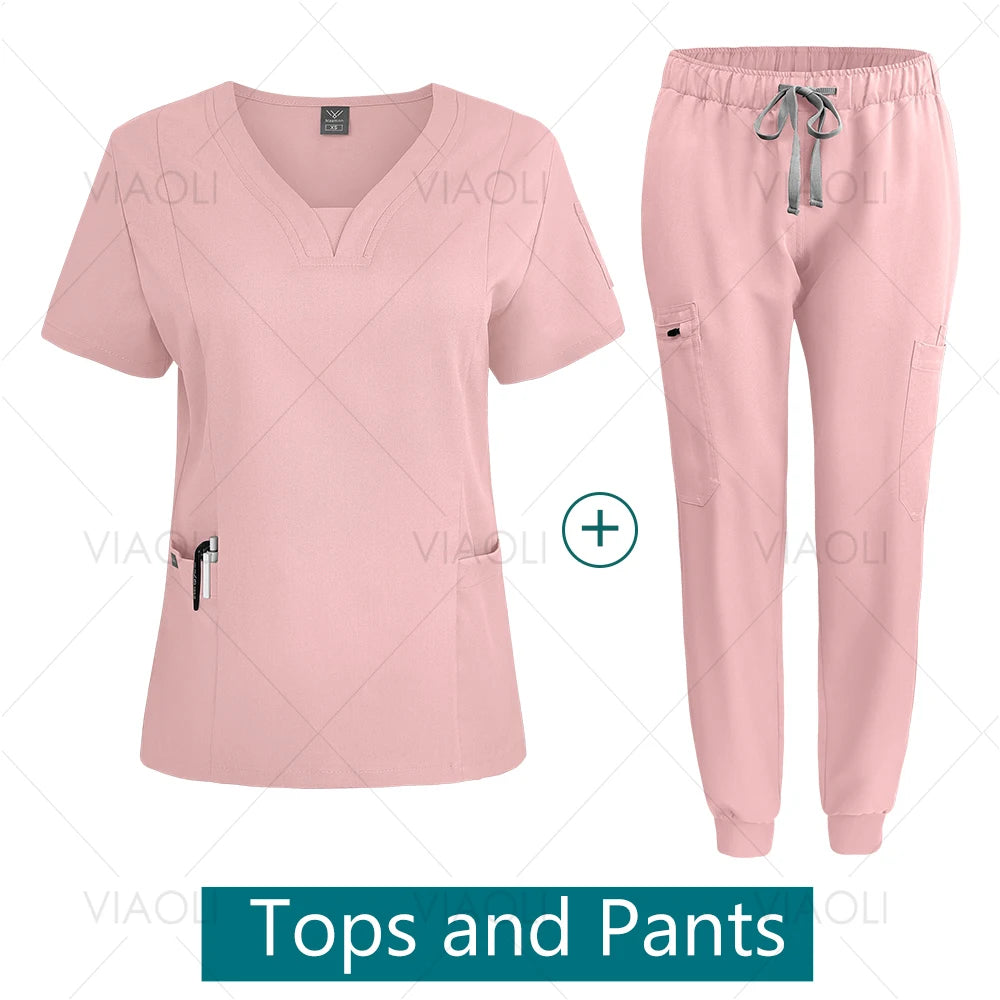 Hot Sales Doctor Uniforms Medical Nursing Clinic Scrub Sets Short Sleeve Tops Pants Suit XS-XXL Medical Accessories Spa Uniforms