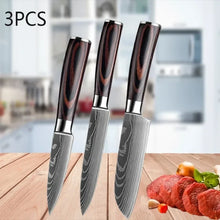 Ensemble de 3 couteaux de cuisine, couteau Santoku damassé au laser, couteau universel, couteau de chef professionnel, couperet à viande, accessoires de cuisine