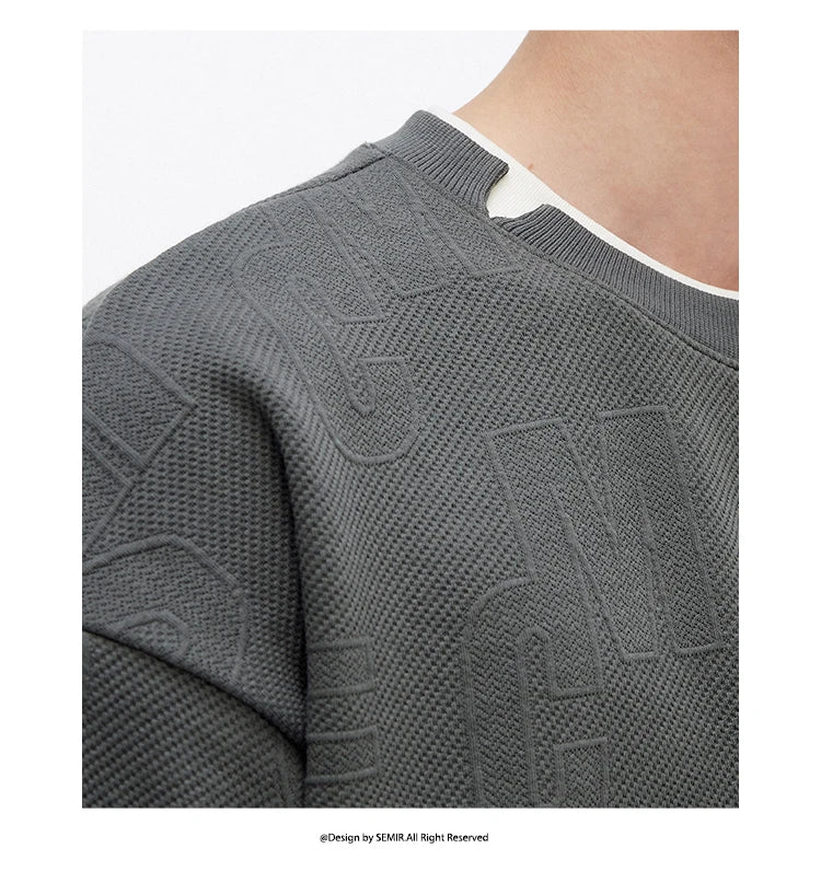 Semir Hoodie Men Color Block Fake Two Piece 2025 Autumn New Textured Letter Jacquard Casual Top