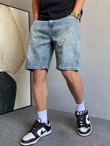 Men's Summer American High Street Denim Shorts Slim Fit 5-Point Casual Mid Pants Fashion Y1Y2 Style Cross-Border Hot Sale