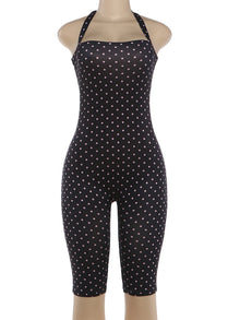 Kliou Sexy Off Shoulder Playsuits Woman Polka Dot Print Bandage Halter Backless Skinny Peach Hip Hot Girls Street Fashion Romper