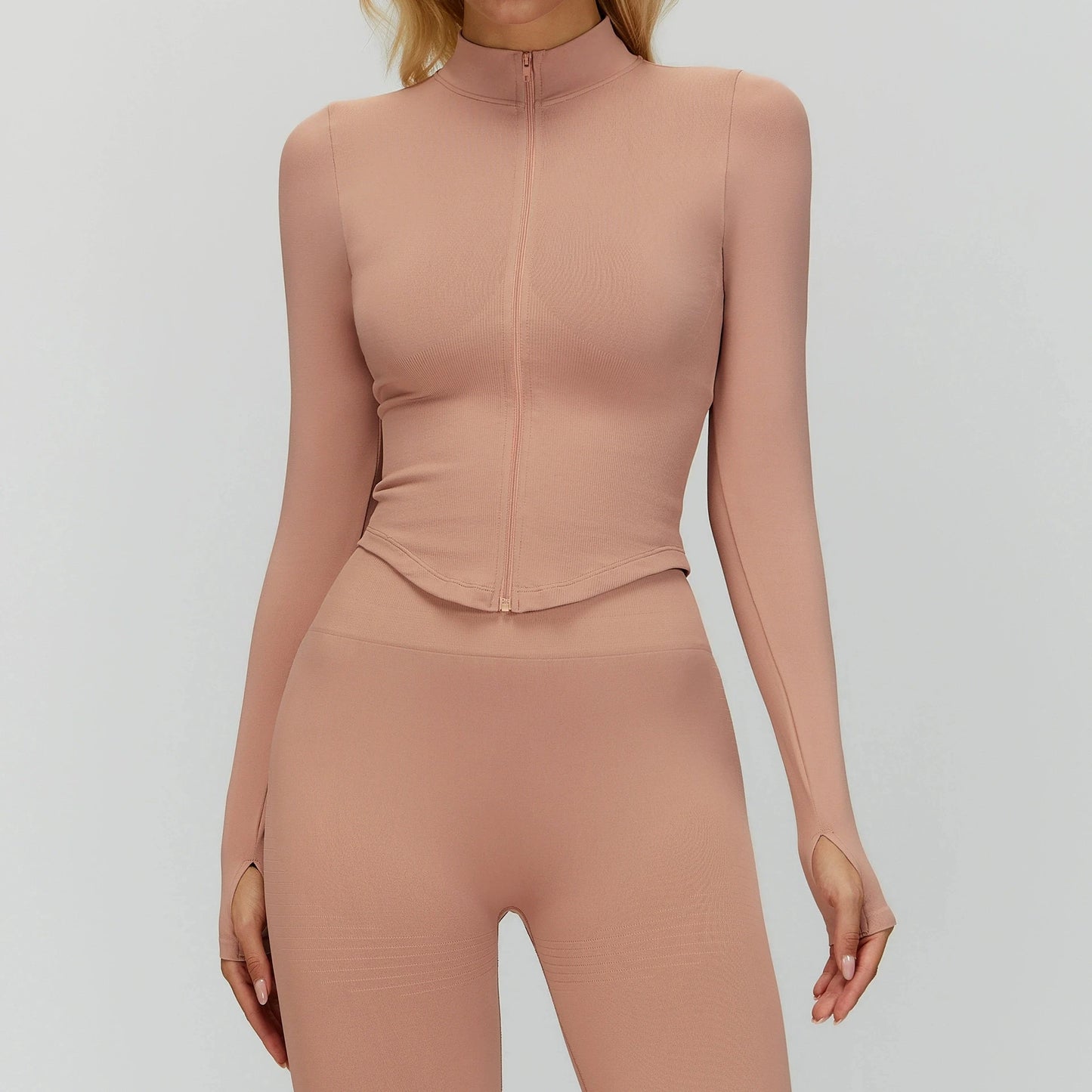 Seamless Zipper Long Sleeve Women Crop Top Yoga T Shirts