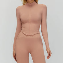 Seamless Zipper Long Sleeve Women Crop Top Yoga T Shirts