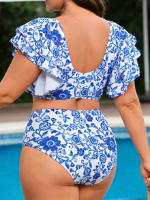 VigoBreviya 2026 Sexy Ruffle 2 Piece Plus Size Bikini Women Blue Print Curvy Swimsuit High Waist Push Up Lady Big Bathing Suit