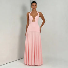 2026 NEW Summer Women Halter Front Cut Out V Neck Bodycon Maxi Dress Sleeveless Sexy Elegant Club Evening Party Long Dress