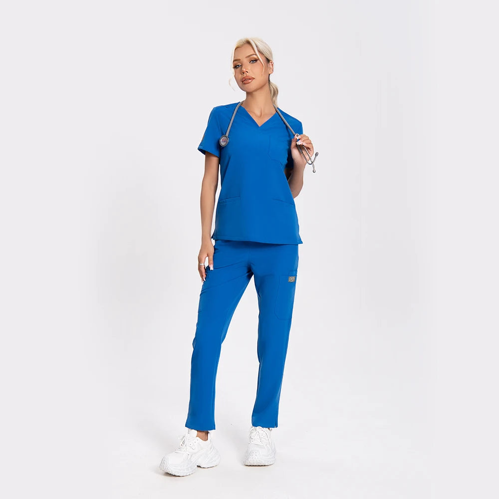 KUNGFU SCRUBS Women Nurse Scrubs Medical Uniform Top Antibacterial Soft Wrinkle-resistant Waterproof T-shirt Pencil Pants