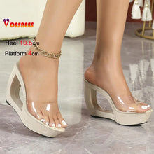 Fashion Transparent Crystal Slippers Women 10.5CM Wedges Clear High Heels Platform Sandals 2026 Summer New Model Catwalk Shoes