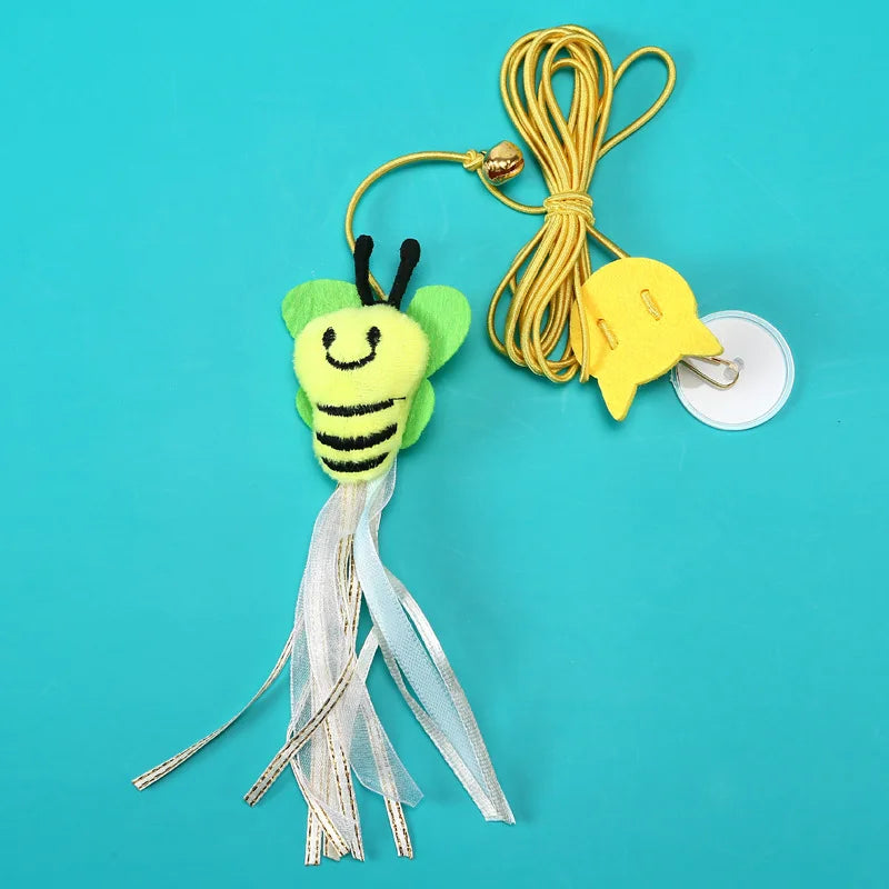 OUWO Hanging Cat Toy Simulation Toy Cat Scratch Telescoping Rope Feather Kitten Playing Game Interactive Toy Pet Supplies ﻿