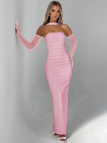 Hugcitar Elegant Strapless Mesh Maxi Dress For Women Wedding