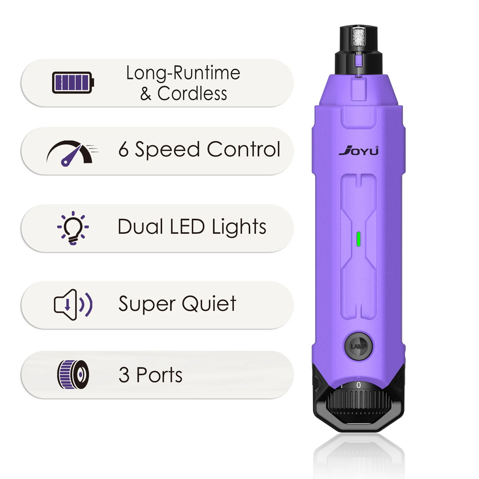6-Speed Dog Nail Grinder Enhanced Pet Nail Grinder Super Quiet Rechargeable Electric Dog Nail Trimmer Painless Paws Grooming