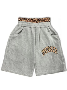 Summer American High Street Fashion Leopard Print Letter Patchwork Double Waistband Shorts Y2K HipHop Loose Straight Rock Slacks