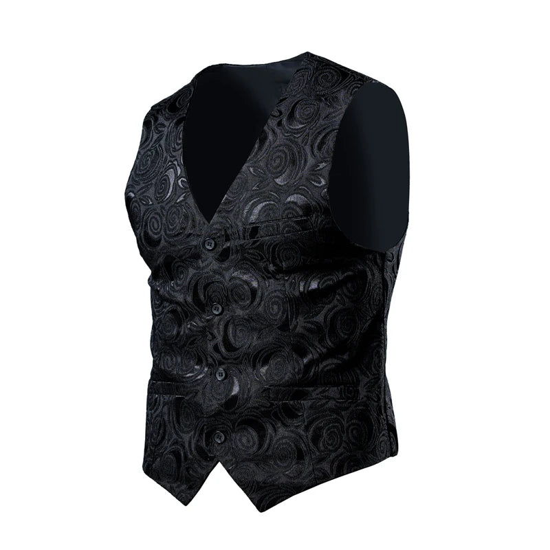 2026 Luxury Business Jacquard Suit Vest Men Slim Fit Tops Black White Wedding Social Dance Party Dress Size 6XL 7XL 8XL