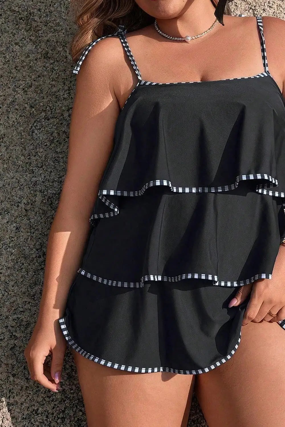 2026 Strapped 2 Piece Plus Size Tankini Set Women Solid Ruffle Large Big Swimsuit Beach Lady Swimwear Chubby Curvy Bathing Suit