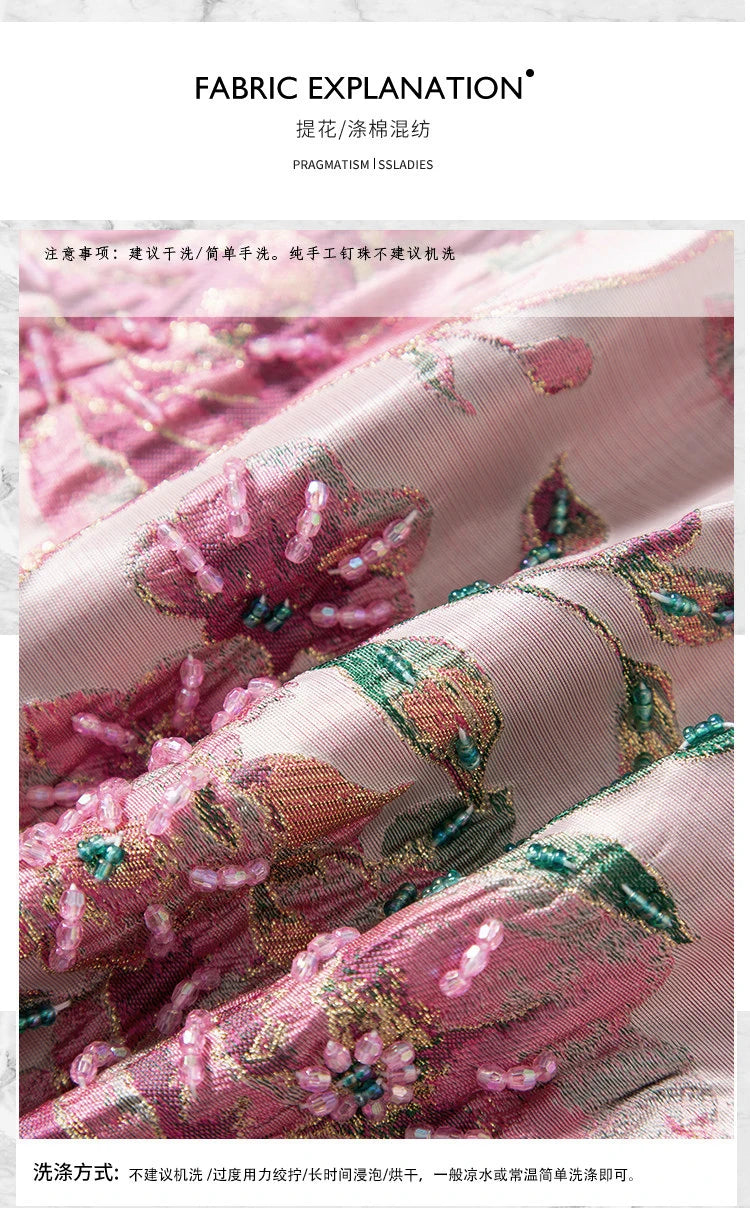 Women Peony Chinese Style Beaded Rhinestone Cheongsam Dress Mandarin Collar Sleeveless Luxury Party Vintage Dress