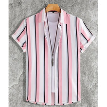Summer Fashion 3D Print Striped Men's Shirts Basic GraphicsButton Short Sleeve Lapel Streetwear Hawaiian Blouse Shirts for Men