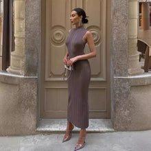 2025 Spring Sleeveless Knitwear Turtleneck Long Dress Female Slim Elegant Fashion Autumn Ribbed Knit Dress For Women Maxi Dress