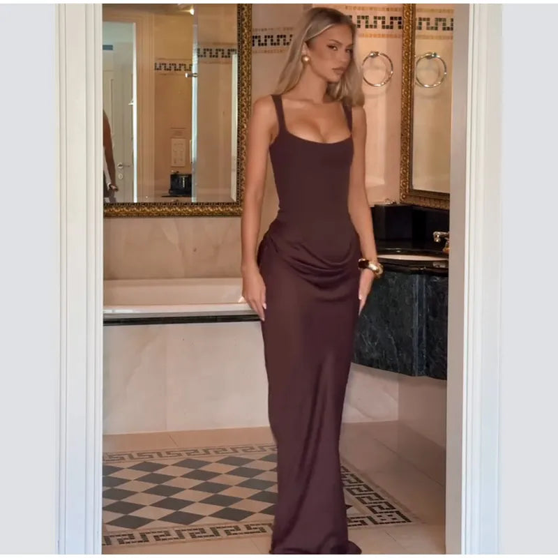 Women Green Ruched Elegant Satin Maxi Dress Mermaid One-shoulder Cutout Slim Fit Flowy Vestido 2026 Lady Summer Evening Vestidos