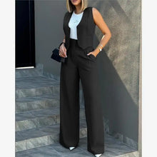 Fashionable Women's Casual Suit Set Wide Leg Pants Vest Two-Piece Outfit Chic Workwear Winter Office Ensemble for Middle-Aged...