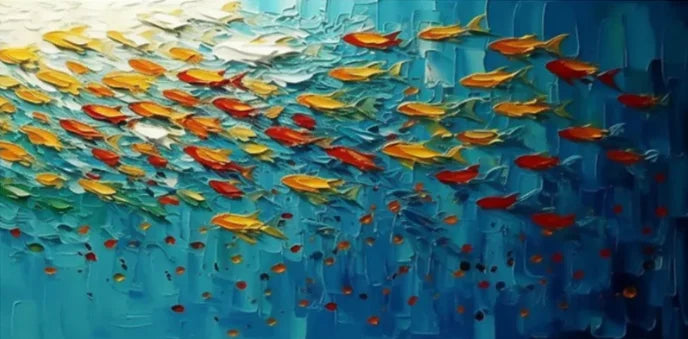 Abstract Blue Sea Fish Canvas Painting Nordic Art Graffiti Large Size Posters Print Modern Living Room Home Decoration Picture