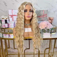 26 Inch Blonde Water Wave Synthetic Lace Front Wig For Women