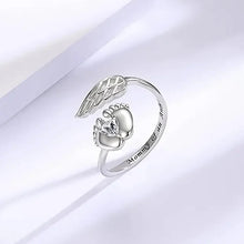 CAOSHI Angel Wing and Baby Feet Ringer Ring for Mom Silver Color Heart Zirconia Love Jewelry for Women Delicate Mother's Gift