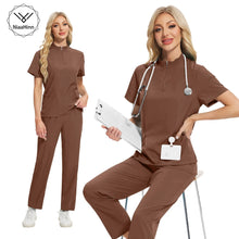 Niaahinn Pants Sets Scrubs Top with Zipper Salon Beauty Spa Uniform Women Men Scrub Uniforms Healthcare Pharmacy Nurse Work Wear