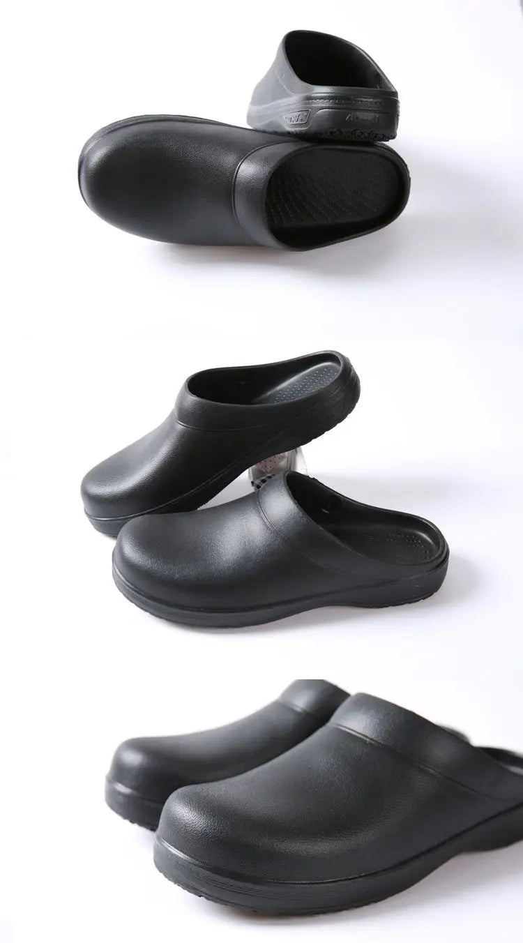 Unisex Non-Slip Eva Sole Shoes - Comfortable Black Work Shoes Suitable for Nurses, Chefs, and Office Use, with Easy Slip-On Design, Tire-Textured Soles for Enhanced Grip, Chef's Clogs, Slip-On Footwear, Durable Slippers, Non-