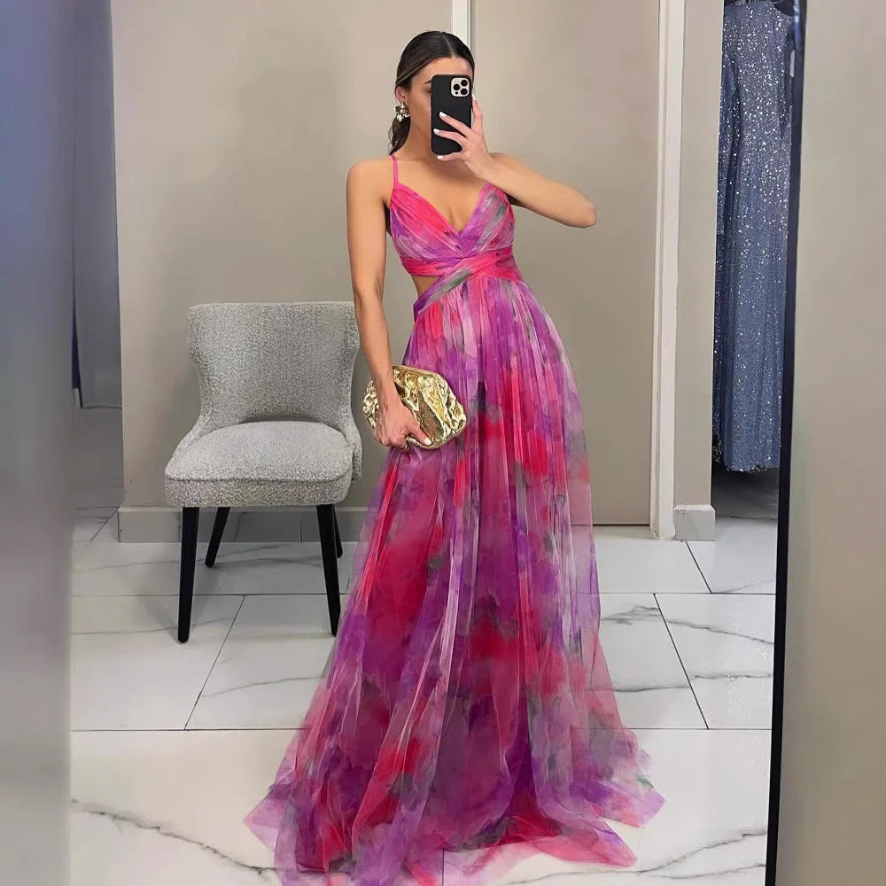Sexy Strapl Evening Dr Casual Par Holiday Long Skirt with Print High Waist No Sve Summer Women's Dr