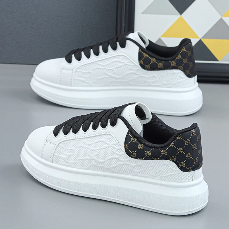 Luxury Leather Men Sneakers Thick Sole Casual Walking Shoes