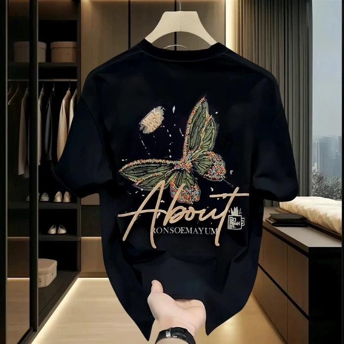 T-shirts en coton pour hommes, 5XL, t-shirt blanc pour hommes, tenue d'été décontractée, t-shirts tendance avec imprimé papillon, vêtements pour hommes noirs