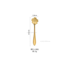 1 cuillère à café en acier inoxydable motif fleur de cerisier/rose, dorée, cadeau, accessoires de cuisine pour dessert et thé, décoration de table