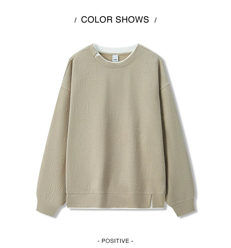 Semir Hoodie Men Color Block Fake Two Piece 2025 Autumn New Textured Letter Jacquard Casual Top